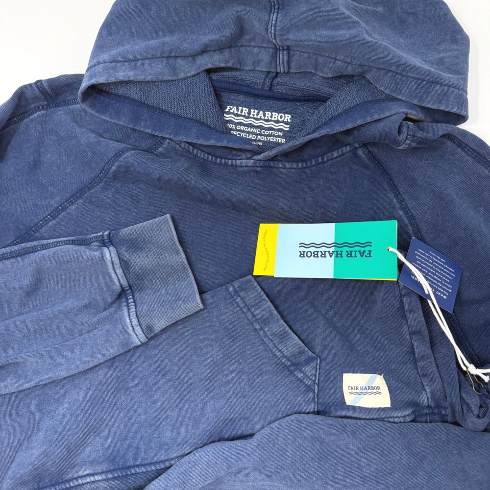 Fair Harbor Mens Small Saltaire Hoodie Navy Organic Cotton Recycled Pullover NEW